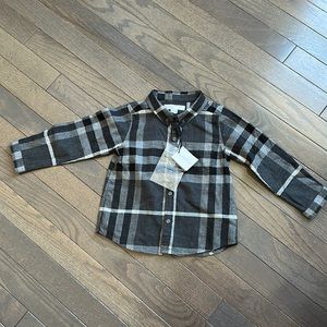 Burberry gray plaid button down shirt. Boys 18M NWT